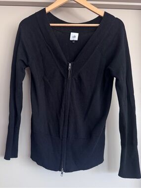 CAbi Black Zip-Front V-Neck Cardigan